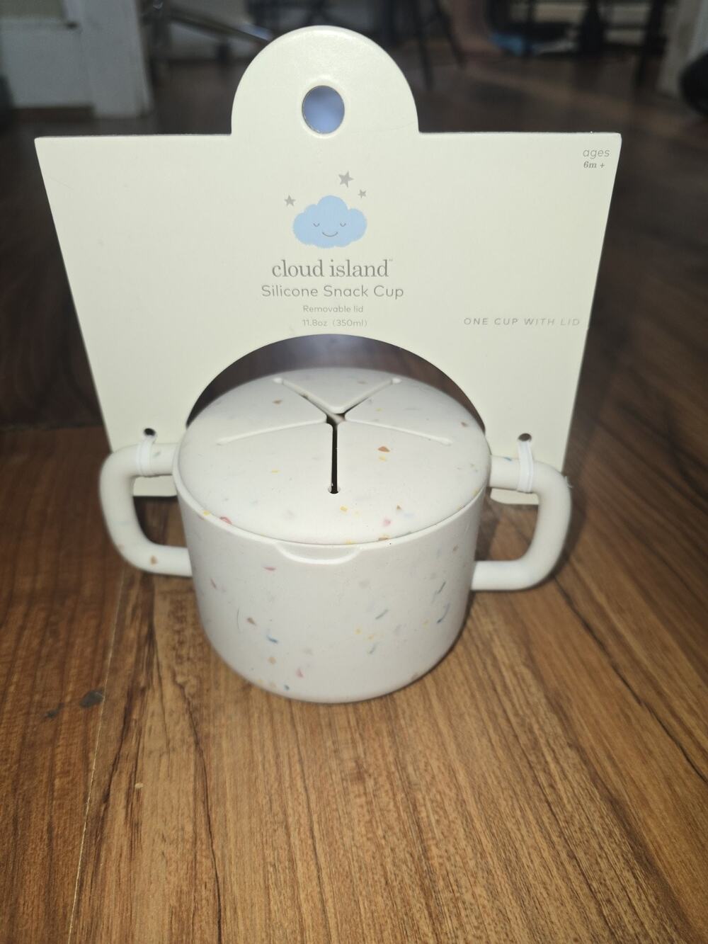 Cloud Island silicone snack cup confetti speckle two side handle small child s1